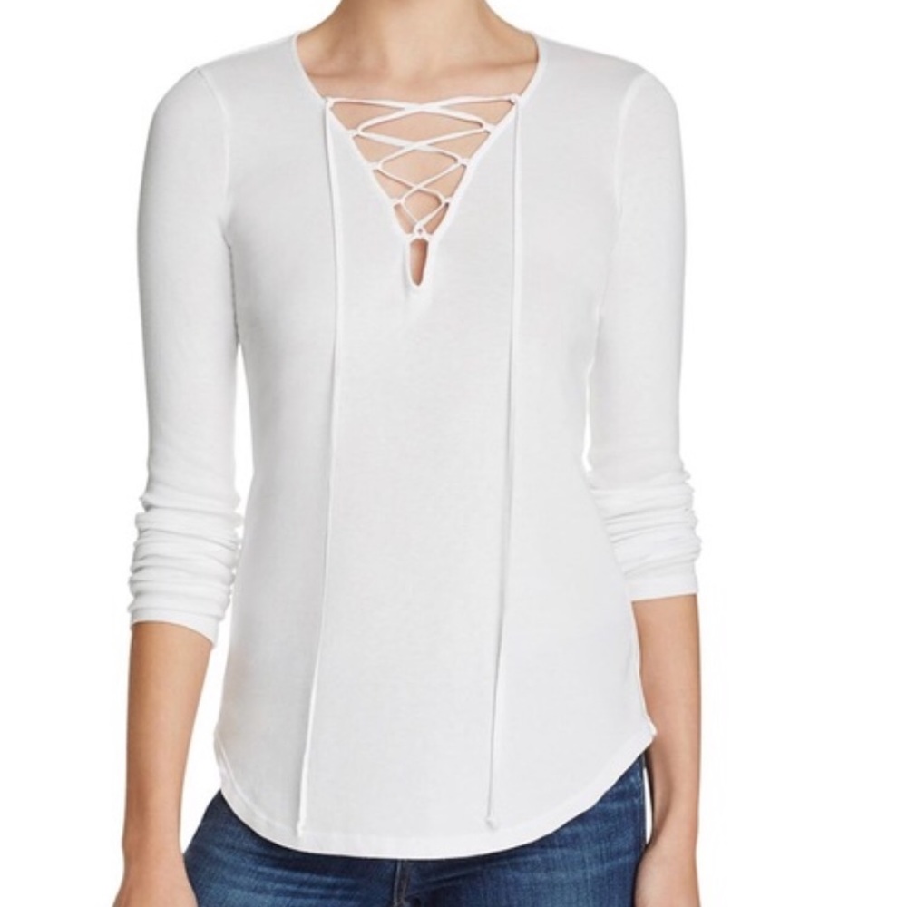 Splendid White Lace Up Top